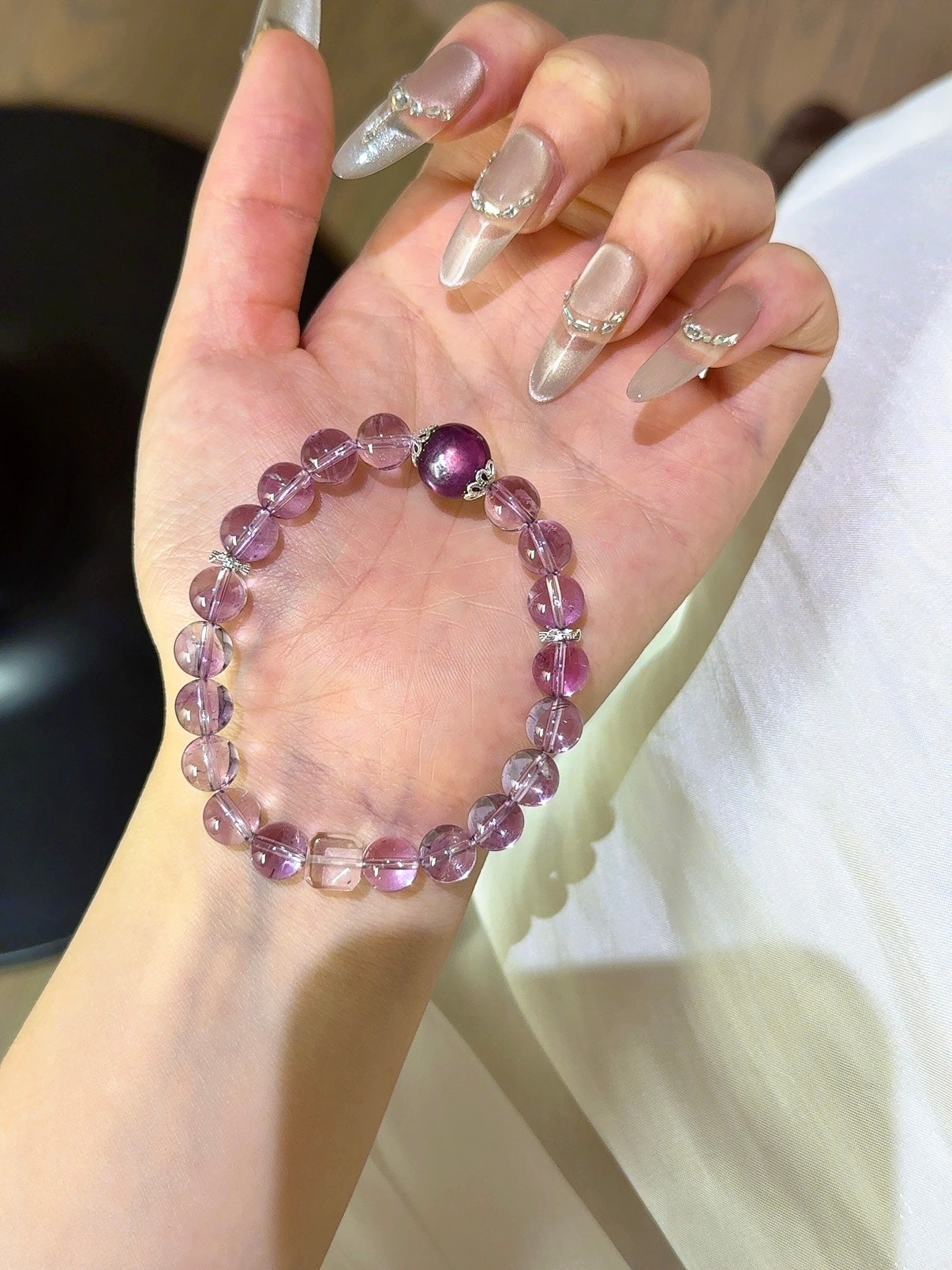 ▫️▪️ Amethyst amethyst mica white crystal cube bracelet